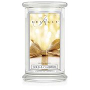 Kringle Candle Gold & Cashmere velika dišeča sveča z 2 stenjema (624 g)