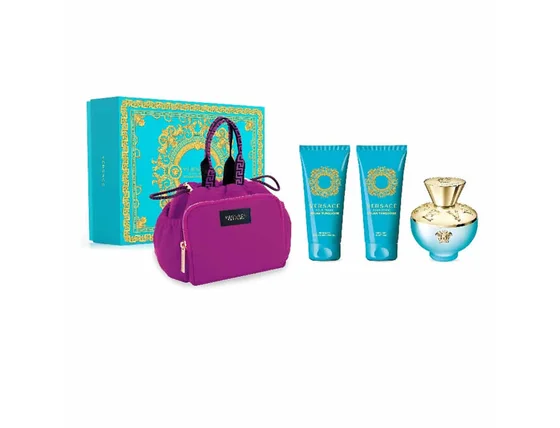 Versace Pour Femme Dylan Turquoise edt 100ml set Versace pour femme dylan turquoise  darčeková sada, toaletná voda 100ml + telové mlieko 100ml + sprchový gél 100ml + kozmetická taška - Versace Pour Femme Dylan Turquoise edt 100ml set